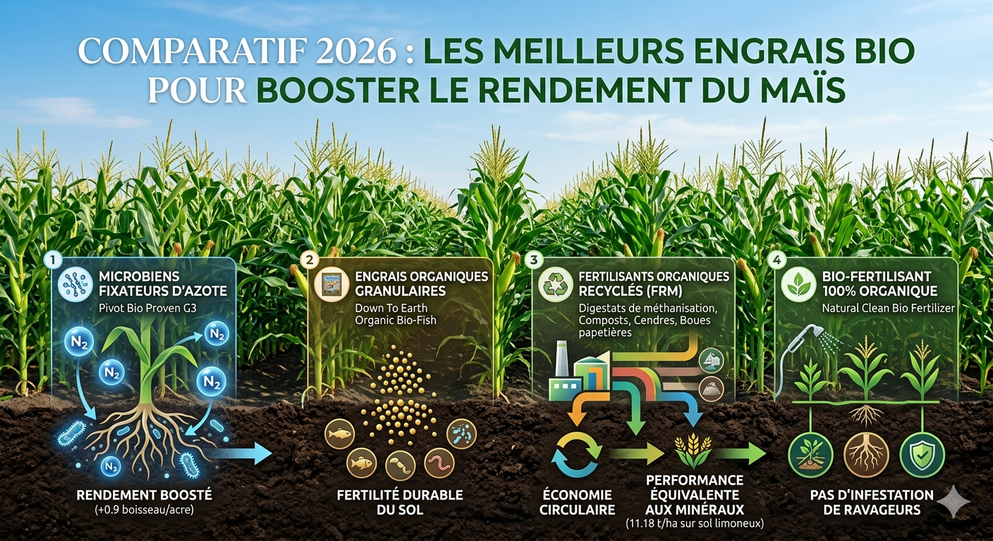 Comparatif 2026 : Les meilleurs engrais bio pour booster le rendement du maïs
